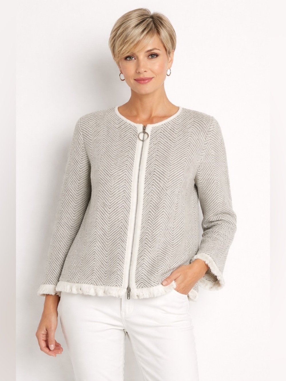 Fabiana Filippi Chevron Zip Up Sweater Jacket
